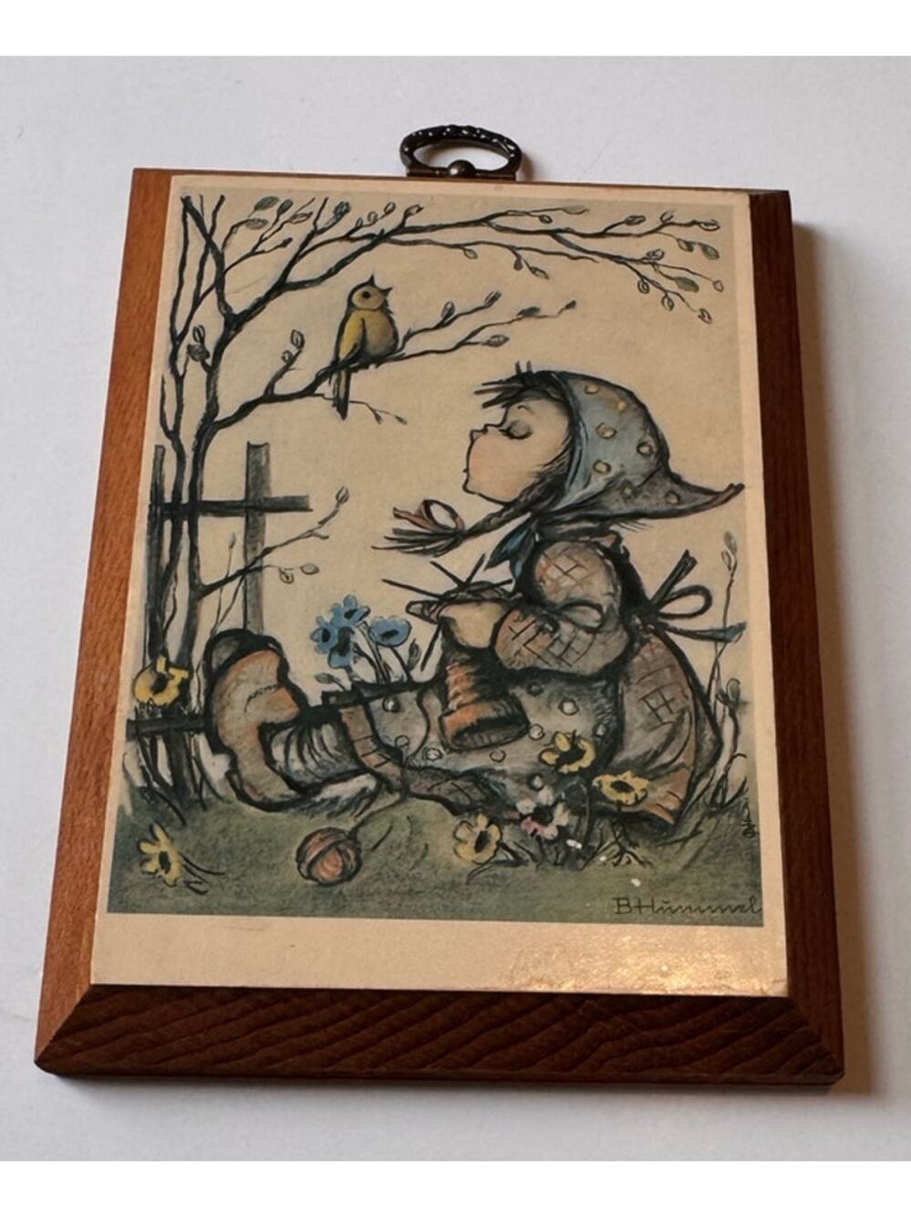 Vtg Hummel Original Prints Hanging Wooden Wall Plaque Bird Duet 6x5"